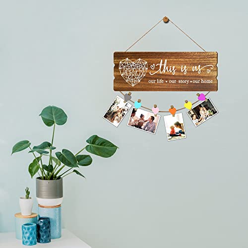 Buecasa Housewarming Gifts New Home Sign Decor - Rustic Wall Hanging Picture Frame with 6 Heart Clips -This Is Us Wall Decor 15.8x6.0 Inches image 6