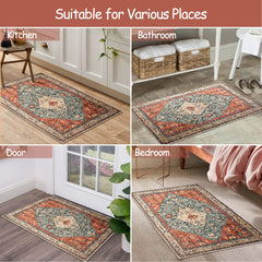 Lahome Boho Tribal Area Rug - 2x3 Distressed Small Entryway Rug Doormat Bohemian Faux Wool Non-Slip Washable Low-Pile Floor Carpet for Indoor Front Entrance Kitchen Bathroom image 2