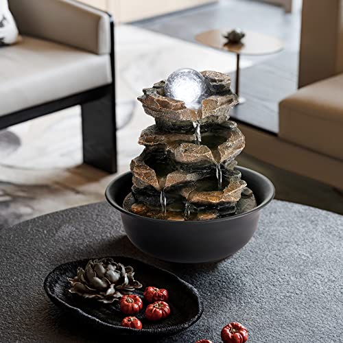 WICHEMI Indoor Fountains Tabletop Fountain Waterfall Fountain Indoor Water Feature Stacked Rocks Feng Shui Zen Meditation Relaxation Desktop Fountain with LED Light for Home and Office Decor(Style 5) image 4