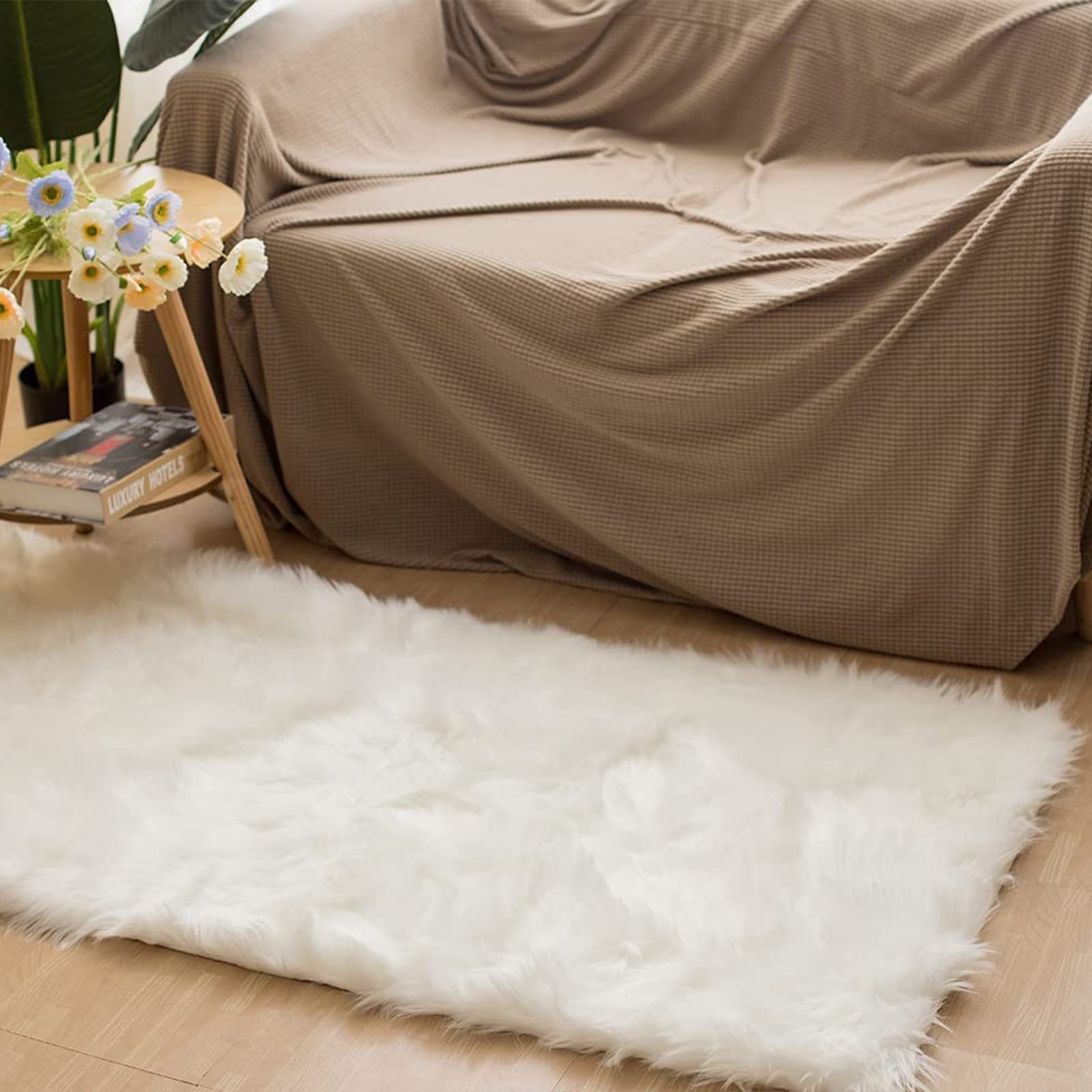 Latepis White Sheepskin Rug 2x3 Faux Fur Sheepskin Rug for Living Room Fluffy Washable Rug for Bedroom Luxury Room Decor Furry Rug Rectangle image 6