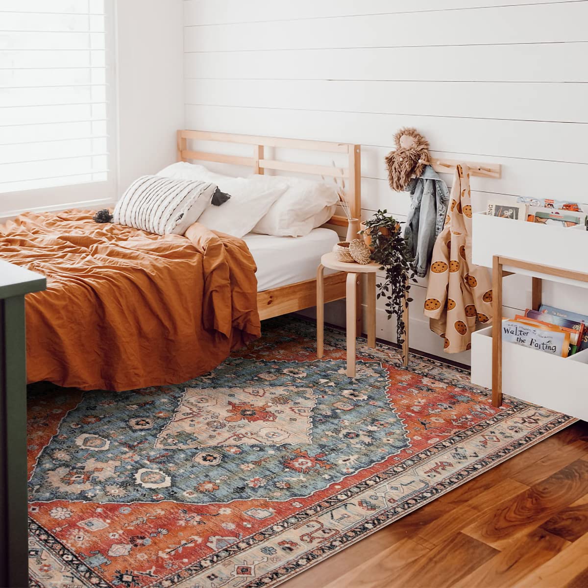 Lahome Boho Tribal Area Rug - 5x7 Large Washable Living Bedroom Rug Distressed Oriental Non-Slip Non-Shedding Print Floor Carpet for Dining Room Home,Rust/Dull Teal image 7