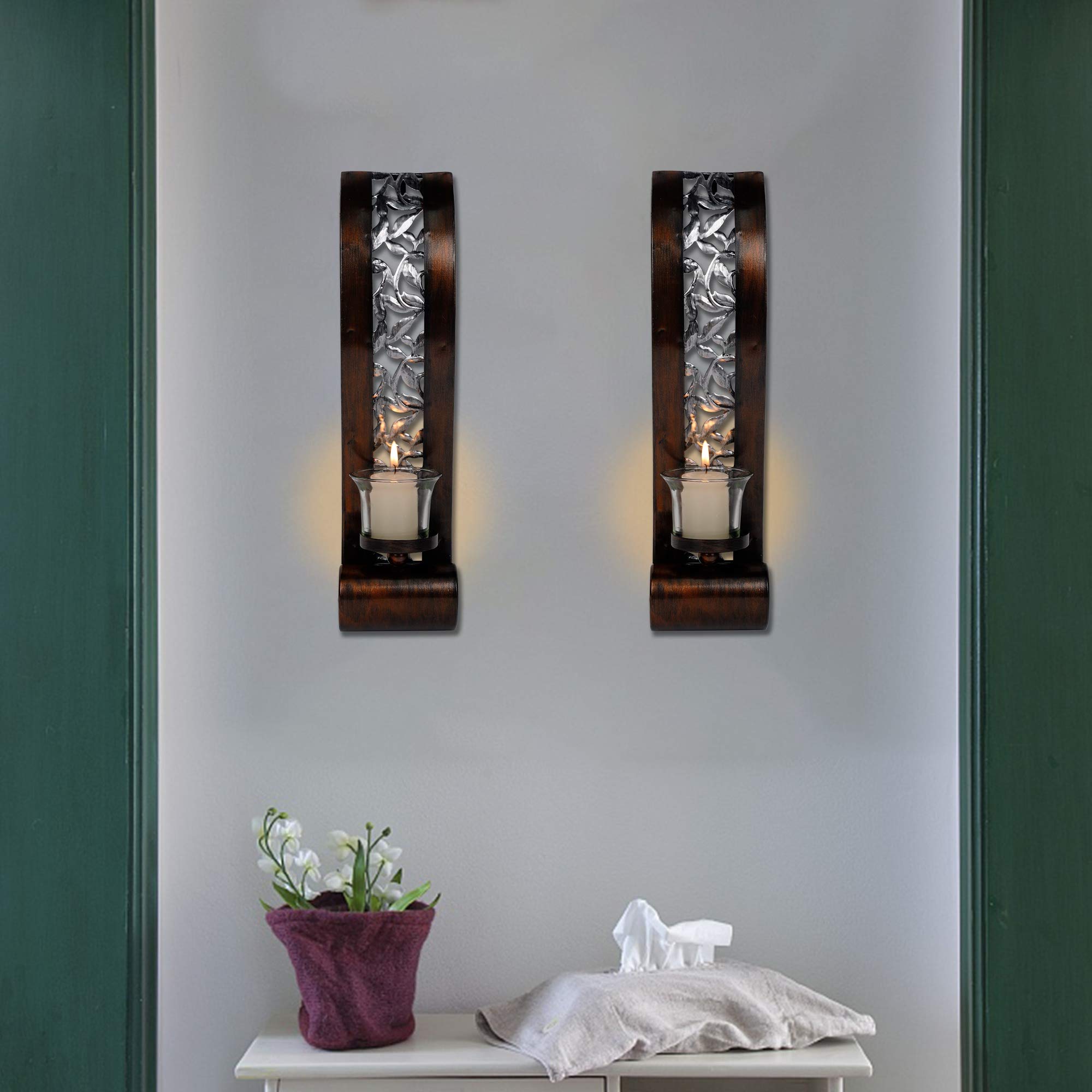 Shelving Solution Wall Sconce 14.4 x 3.5 Inch, with Tea Light Candle Holder Antique Bronze Style Metal Wall Art Decorations for Living Room, Bathroom, Dining Room and Office, Set of 2 image 3