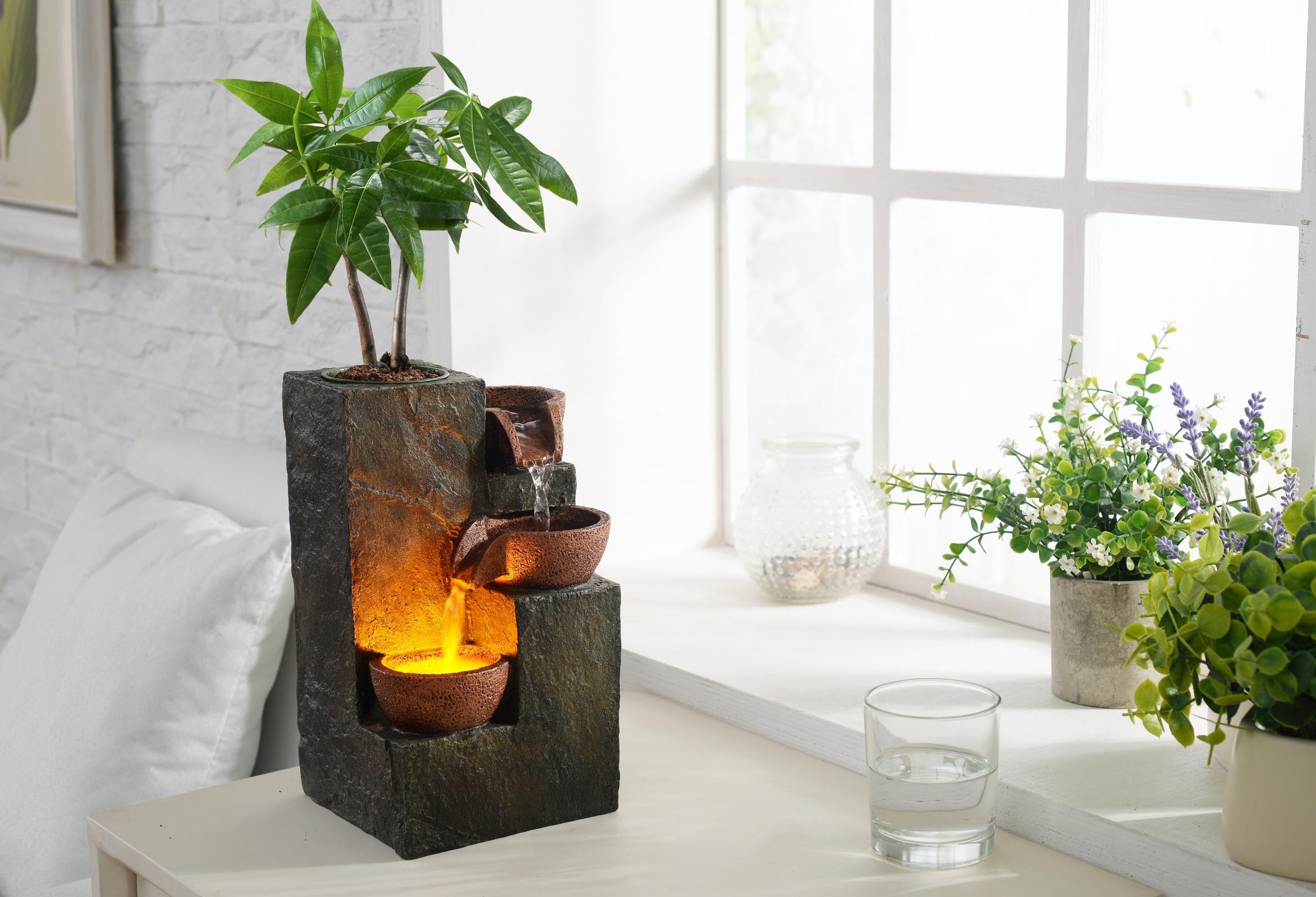 MSEONWXI Indoor Fountain Waterfall Tabletop for Home Decor Three Bowls Rock 3 Tier Fountain Relaxing and Sound Plant by Yourself(23061) image 3