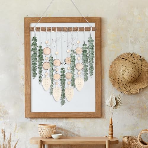 Sggvecsy 21’’ Eucalyptus Wall Hanging Decor Artificial Eucalyptus Plant Fake Greenery Leaves Boho Wall Decor with Wooden Stick for Bedroom Bathroom Kitchen Rustic Farmhouse Home Living Room Decoration image 3