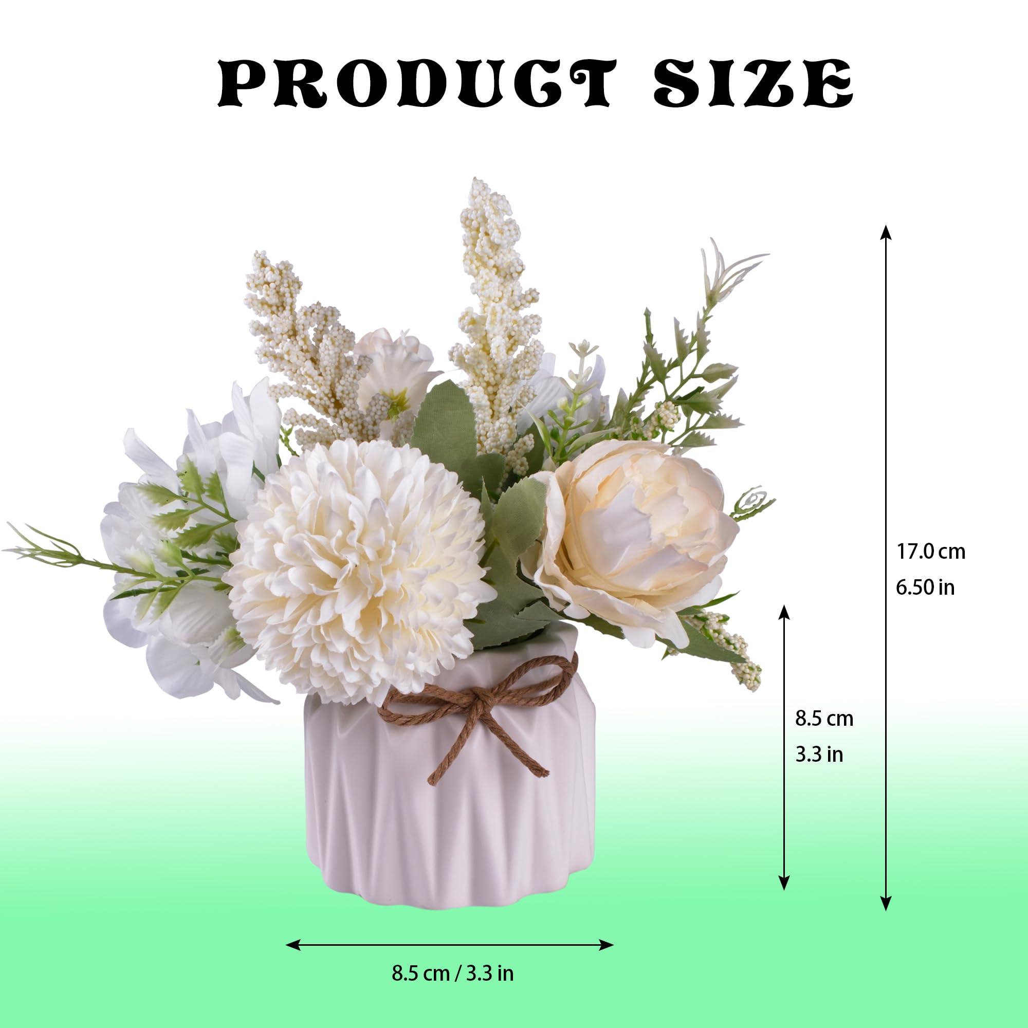 Artificial Potted Flowers White, Small Ceramic Vase Fake Flower Plants Desktop Decoration Indoor for Home and Office, Faux Flowers Hydrangea Decora for Table,Bookshelf,Bedroom,Living Room.(White) image 5