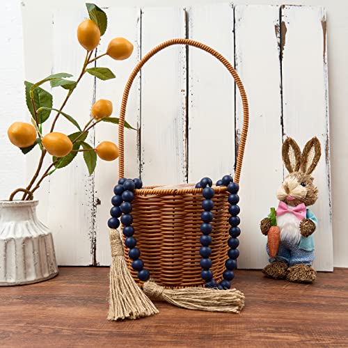 OMISHE 59in Wood Bead Garland with Tassels, Wooden Beads Garland, Decorative Beads Garland Decor, Farmhouse Beads Garland for Wall Hanging Home Festival Decor, Navy Blue image 6