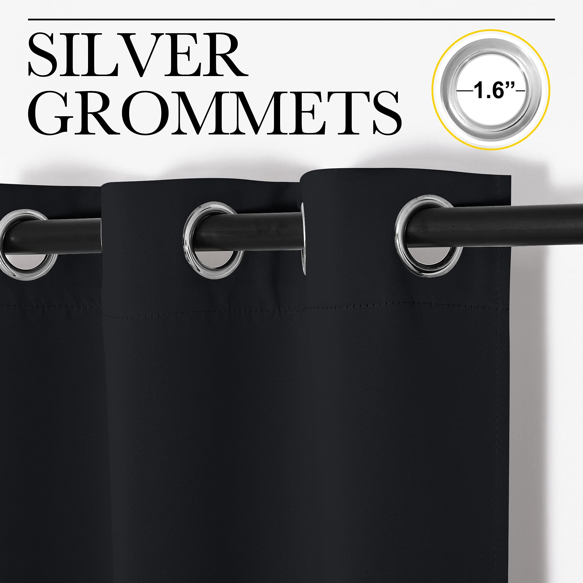 NICETOWN Halloween Pitch Black Solid Thermal Insulated Grommet Blackout Curtains/Drapes for Bedroom Window (2 Panels, 42 inches Wide by 63 inches Long, Black) image 6