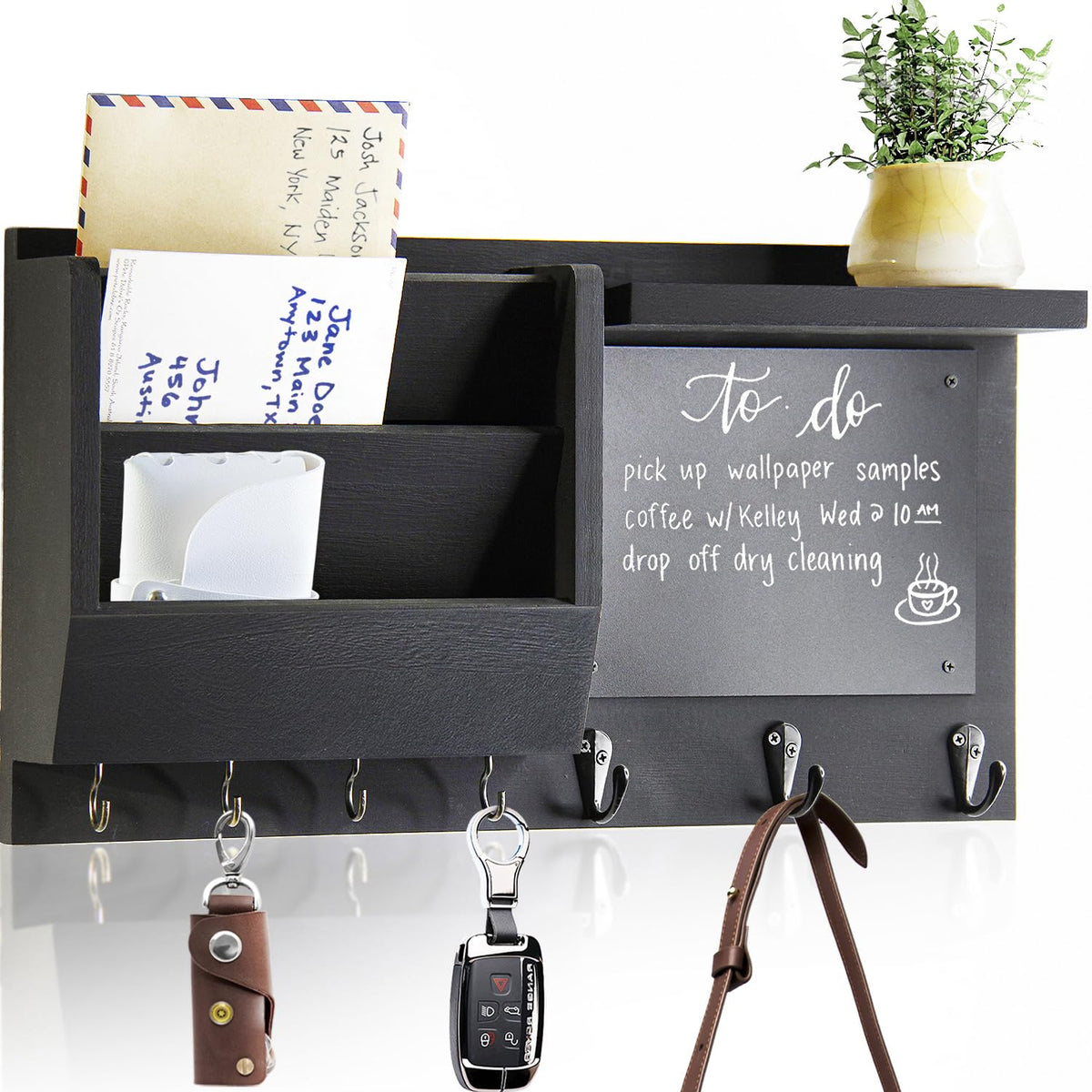 Ziivita Key Holder for Wall - Mail Holder Organizer Wall Mount with Shelf - Hanging Key Rack Hanger with Hooks Decorative for Home Coat Letter Dog Leash Entryway Living Room Decor image 0