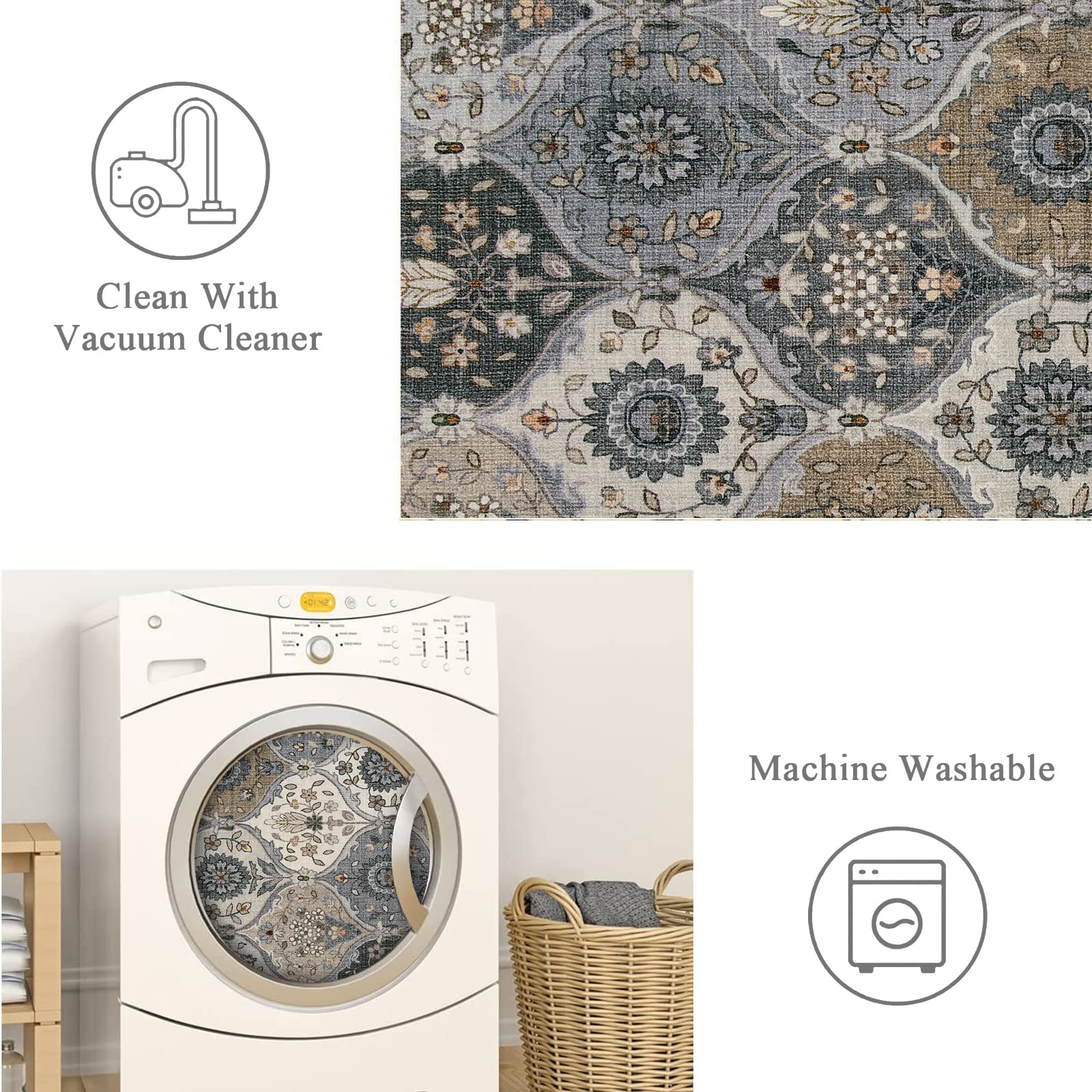 Lahome Moroccan Trellis Area Rug, 2x3 Entry Rug Non-Slip Washable Indoor Door Mat, Small Oriental Accent Throw Rug for Bedroom Kitchen Entryway Bathroom (Grey, 2x3ft) image 4