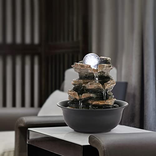WICHEMI Indoor Fountains Tabletop Fountain Waterfall Fountain Indoor Water Feature Stacked Rocks Feng Shui Zen Meditation Relaxation Desktop Fountain with LED Light for Home and Office Decor(Style 5) image 1