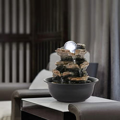 WICHEMI Indoor Fountains Tabletop Fountain Waterfall Fountain Indoor Water Feature Stacked Rocks Feng Shui Zen Meditation Relaxation Desktop Fountain with LED Light for Home and Office Decor(Style 5) image 1