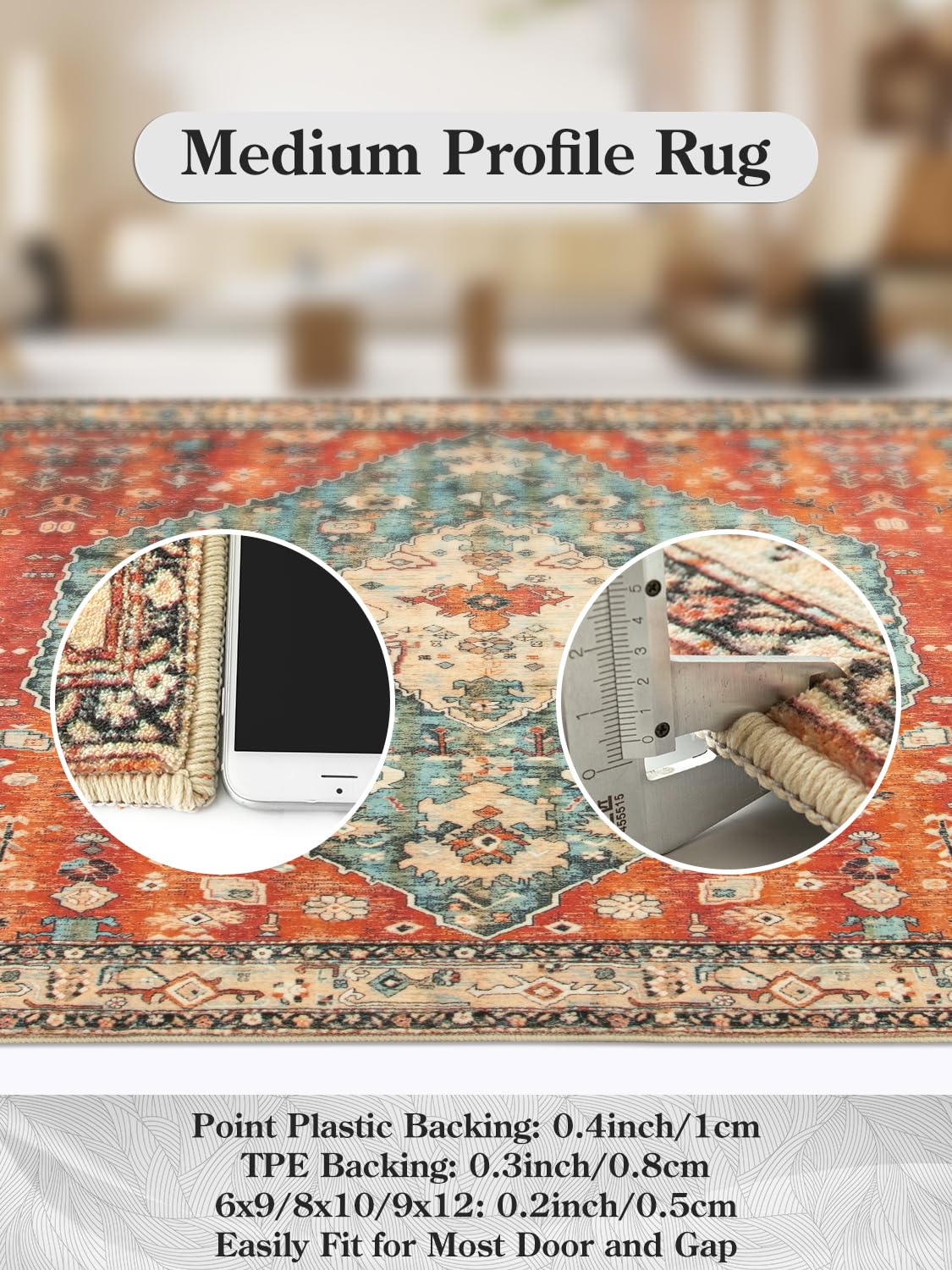 Lahome Boho Tribal Area Rug - 5x7 Large Washable Living Bedroom Rug Distressed Oriental Non-Slip Non-Shedding Print Floor Carpet for Dining Room Home,Rust/Dull Teal image 4