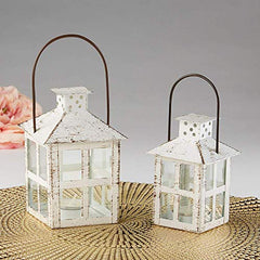 Kate Aspen Rustic Farmhouse White Candle Holder, Wedding, Centerpiece Table, Home, Shelf, 5 inch Decorative Lantern image 2