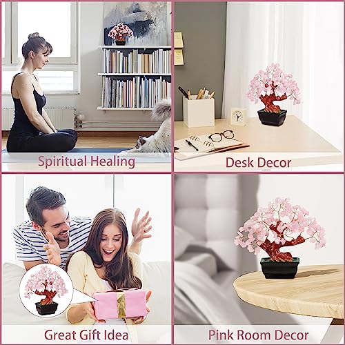 Parma77 Feng Shui Natural Rose Pink Quartz Crystal Money Tree Bonsai Style Decoration for Wealth and Luck image 1