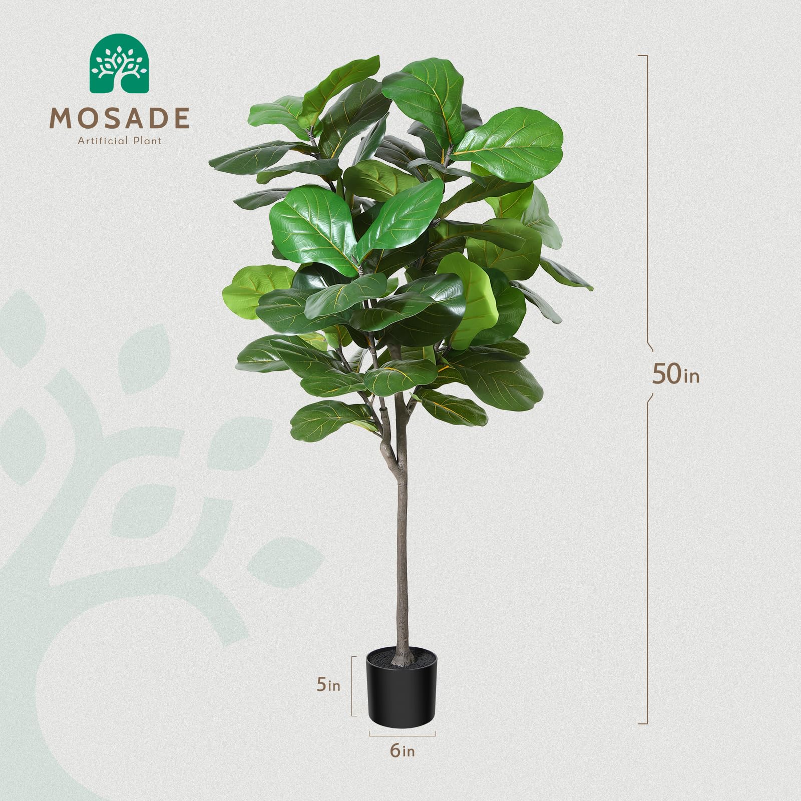 MOSADE Artificial Fiddle Leaf Fig Tree 50" Fake Potted Ficus Lyrata Plant with Handmade Seagrass Basket, Perfect Faux Plants Home Décor for Indoor Outdoor Office Porch Balcony Bedroom Bathroom Gift image 1
