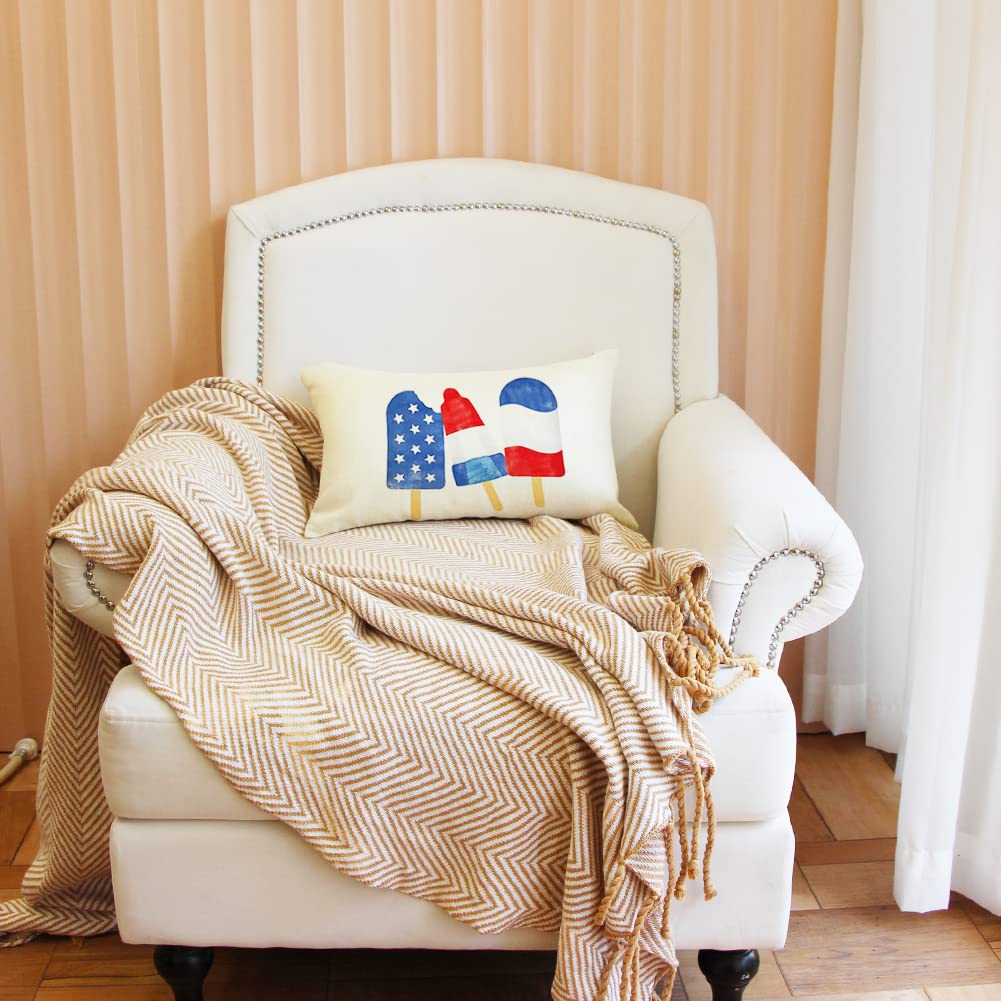 Ogiselestyle Patriotic Blue Popsicle Pillow Cover 12x20 Inch 4th of July Decorative Pillows Case Independence Day Decor Cushion Case for Sofa Couch image 5