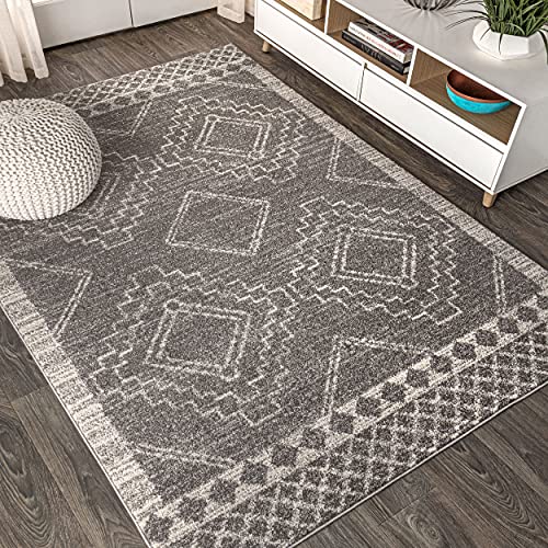 JONATHAN Y MOH200C-8 Amir Moroccan Beni Souk Indoor Area-Rug Bohemian Farmhouse Rustic Geometric Easy-Cleaning Bedroom Kitchen Living Room Non Shedding, 8 X 10, Gray,cream image 8