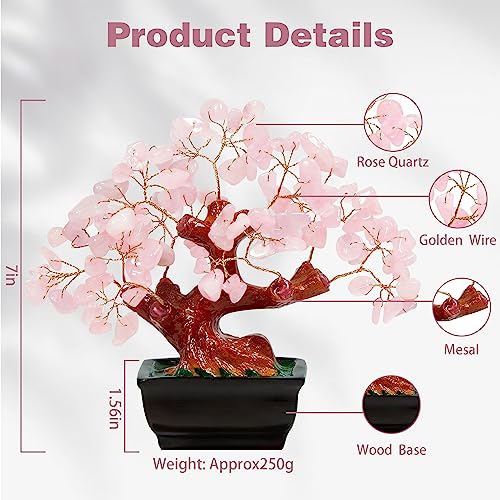 Parma77 Feng Shui Natural Rose Pink Quartz Crystal Money Tree Bonsai Style Decoration for Wealth and Luck image 4