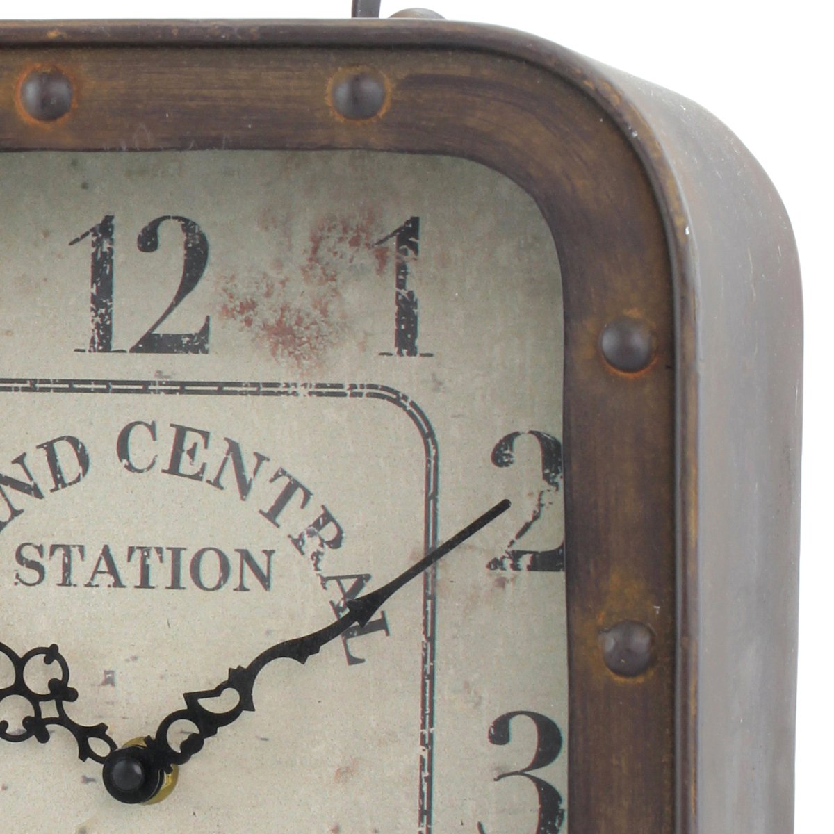 Stonebriar Large Square Rustic Metal Table Top Clock with Handle and Rivet Detail, Industrial Home Decor Accents for the Mantel, Shelf, Desk, or Any Table Top, Battery Operated image 5