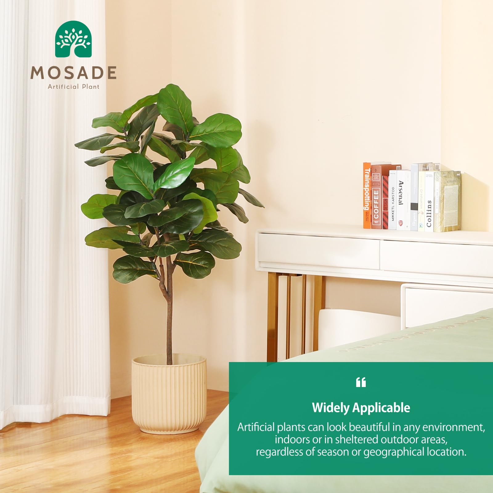 MOSADE Artificial Fiddle Leaf Fig Tree 50" Fake Potted Ficus Lyrata Plant with Handmade Seagrass Basket, Perfect Faux Plants Home Décor for Indoor Outdoor Office Porch Balcony Bedroom Bathroom Gift image 4