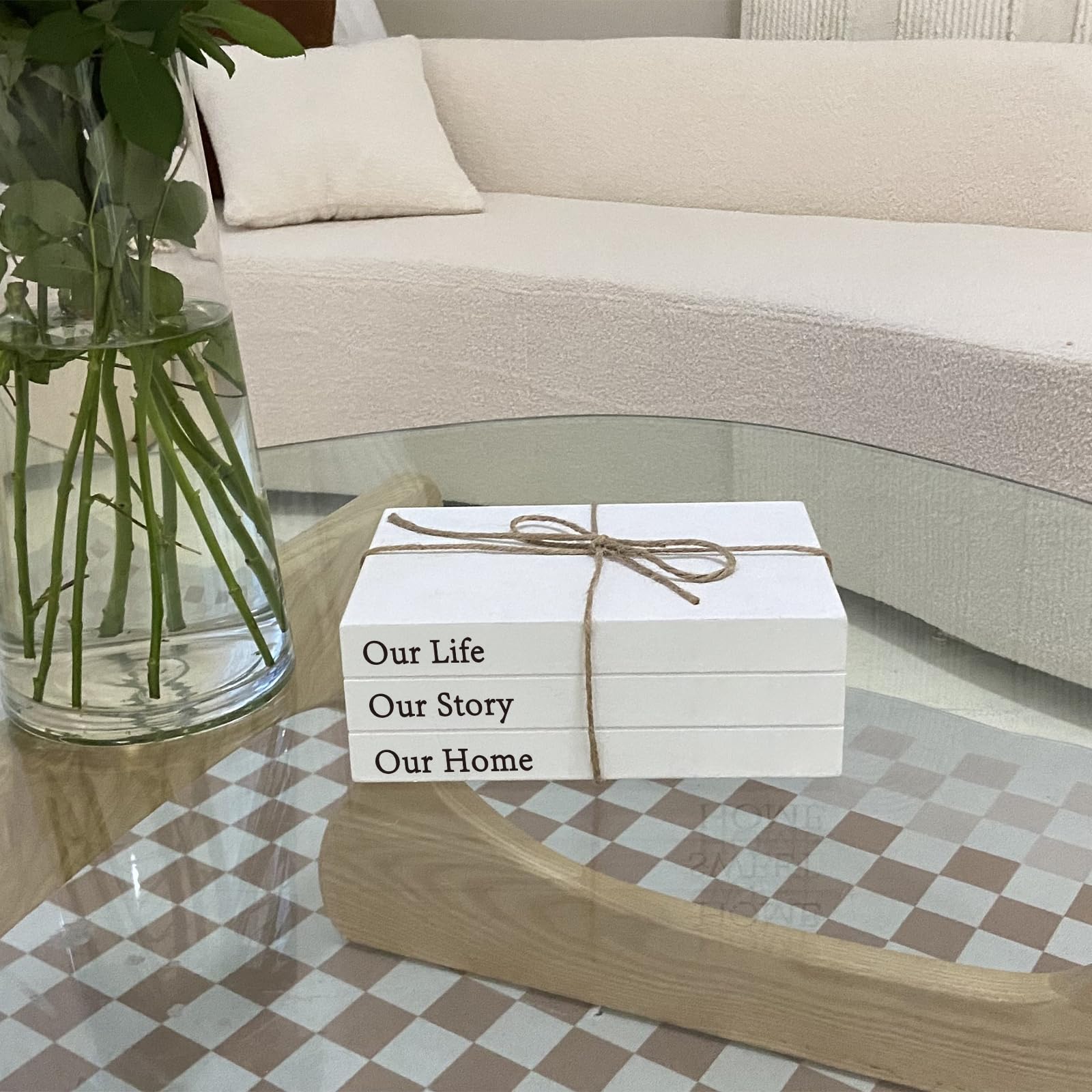 Decorative Books for Home Decor, White Faux Books for Decoration, Rustic Farmhouse Stacked Display Books (Our Life Our Story Our Home) image 3