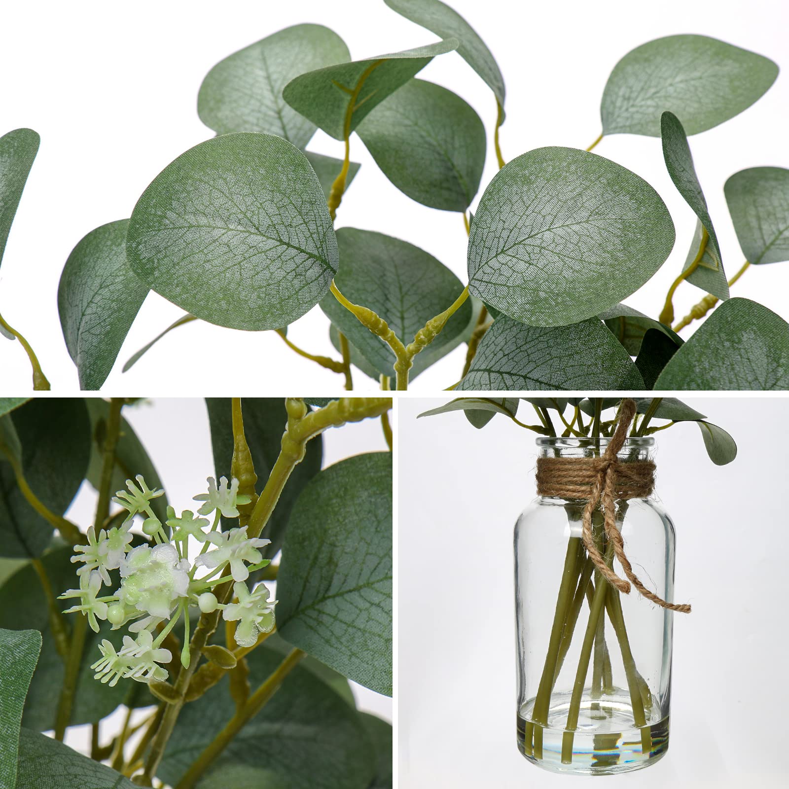 Briful Artificial Eucalyptus Stems in Glass Vase with Faux Water, 14" Fake Plant Eucalyptus Leaves for Home Office Farmhouse Wedding Centerpiece Décor image 2