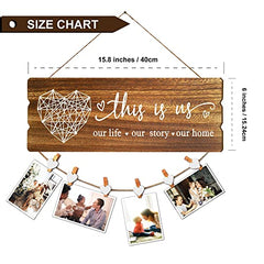 Buecasa Housewarming Gifts New Home Sign Decor - Rustic Wall Hanging Picture Frame with 6 Heart Clips -This Is Us Wall Decor 15.8x6.0 Inches image 2