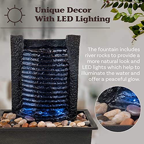Indoor Fountain with LED Lights – Lighted Tabletop Water Feature with Stone Wall and Soothing Sound – Zen Décor for Home or Office by Pure Garden image 5