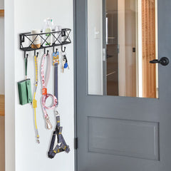 HappyHapi Key Holder for Wall Decorative, Entryway Key Hooks, Wall Mounted Key Rack with 5 Hooks, Metal Wire Mesh Basket Mail Holder, 9.8”Lx2.1”Wx4.1”H image 2