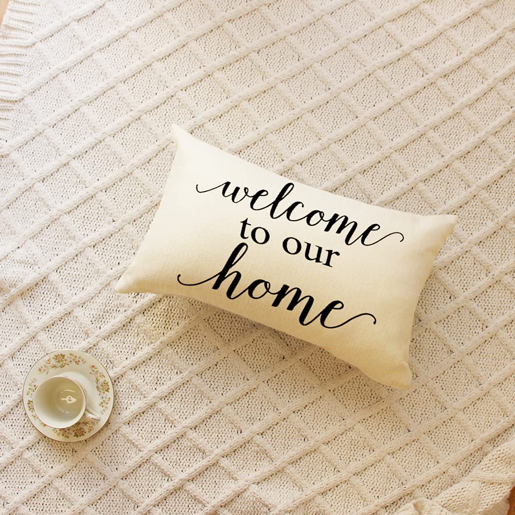 Ogiselestyle Farmhouse Pillow Covers with Welcome to Our Home Quotes 12 x 20 Inch Home Decorative Cushion Case for Sofa Couch Housewarming Gifts Family Room Décor image 6