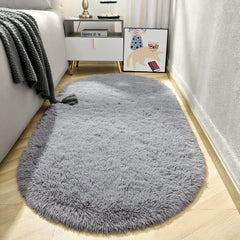 LOCHAS Fluffy Gray Bedroom Rug 2.6' x 5.3', Shaggy Area Rug for Bedroom Bedside, Soft Oval Throw Rugs Carpet for Living Room Kids Girls Home Decor image 2