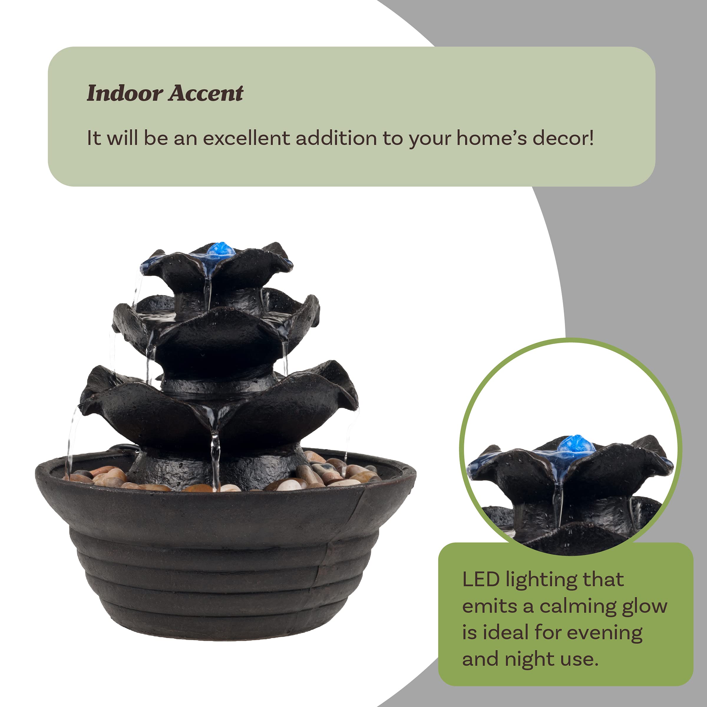 Indoor Fountain with LED Lights – Cascading 3-Tier Lighted Tabletop Water Feature with Soothing Sound – Zen Décor for Home or Office by Pure Garden image 4