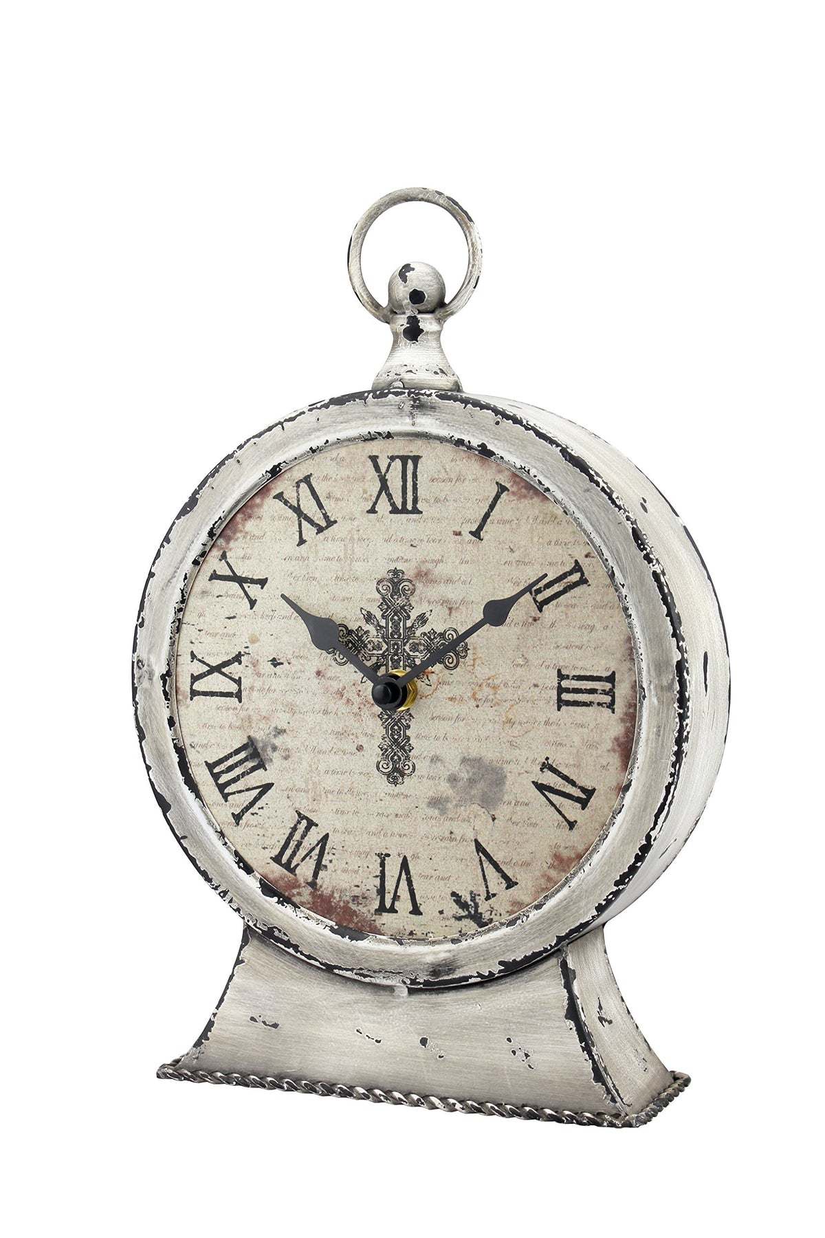 Stonebriar Large 12 Inch Decorative Battery Operated Table Top Clock with Roman Numerals and Antique Finish, 12", Worn White image 0