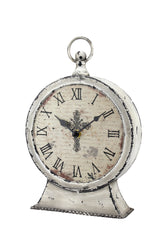 Stonebriar Large 12 Inch Decorative Battery Operated Table Top Clock with Roman Numerals and Antique Finish, 12", Worn White image 0