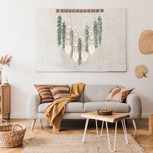 Sggvecsy 21’’ Eucalyptus Wall Hanging Decor Artificial Eucalyptus Plant Fake Greenery Leaves Boho Wall Decor with Wooden Stick for Bedroom Bathroom Kitchen Rustic Farmhouse Home Living Room Decoration image 4