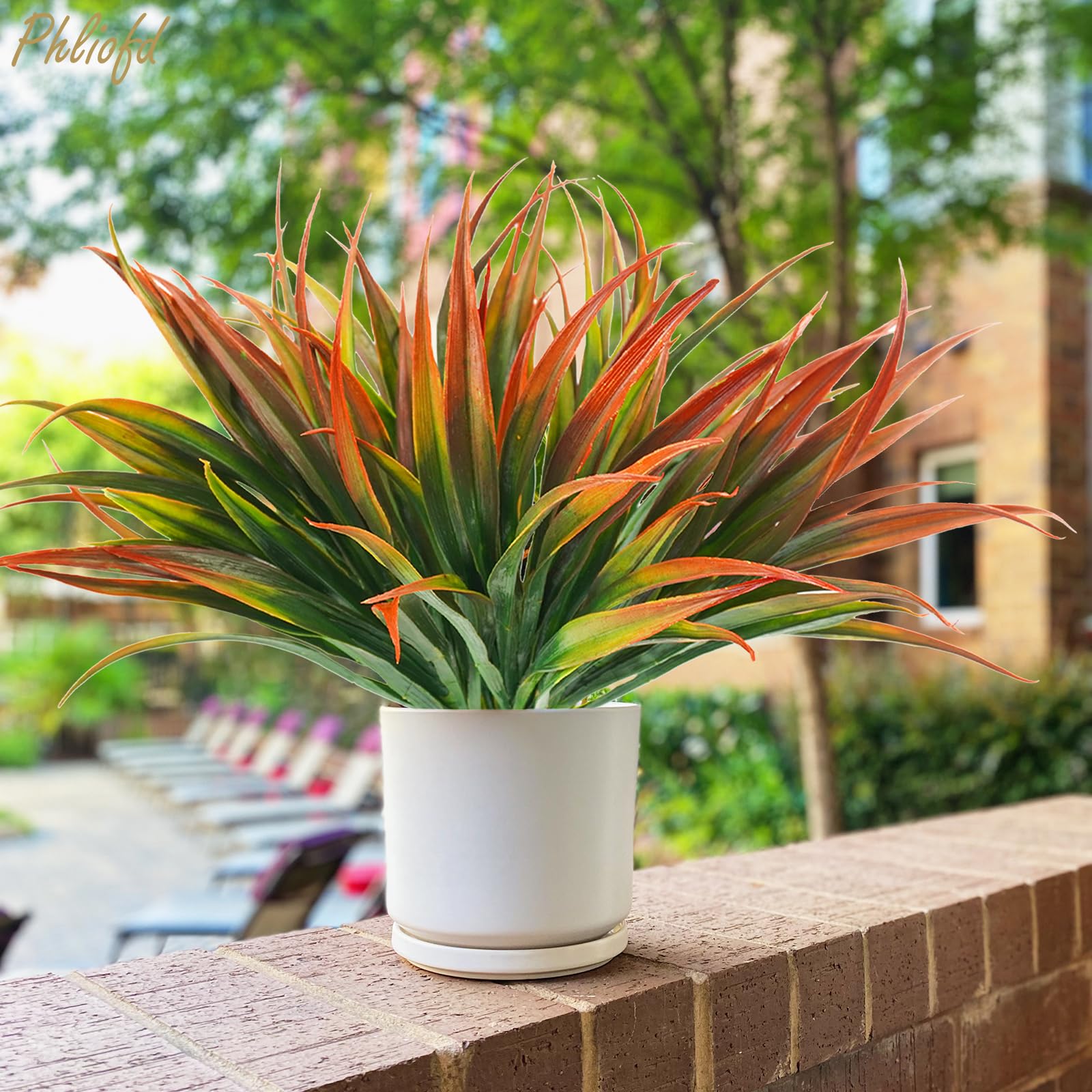 Phliofd 6Pcs Artificial Grass Fake Plants 17.3in Outdoor Plastic Plants UV Resistant Greenery Fake Grass for Home Window Garden Office Patio Hanging Planter Pathway Front Porch Décor Red image 5