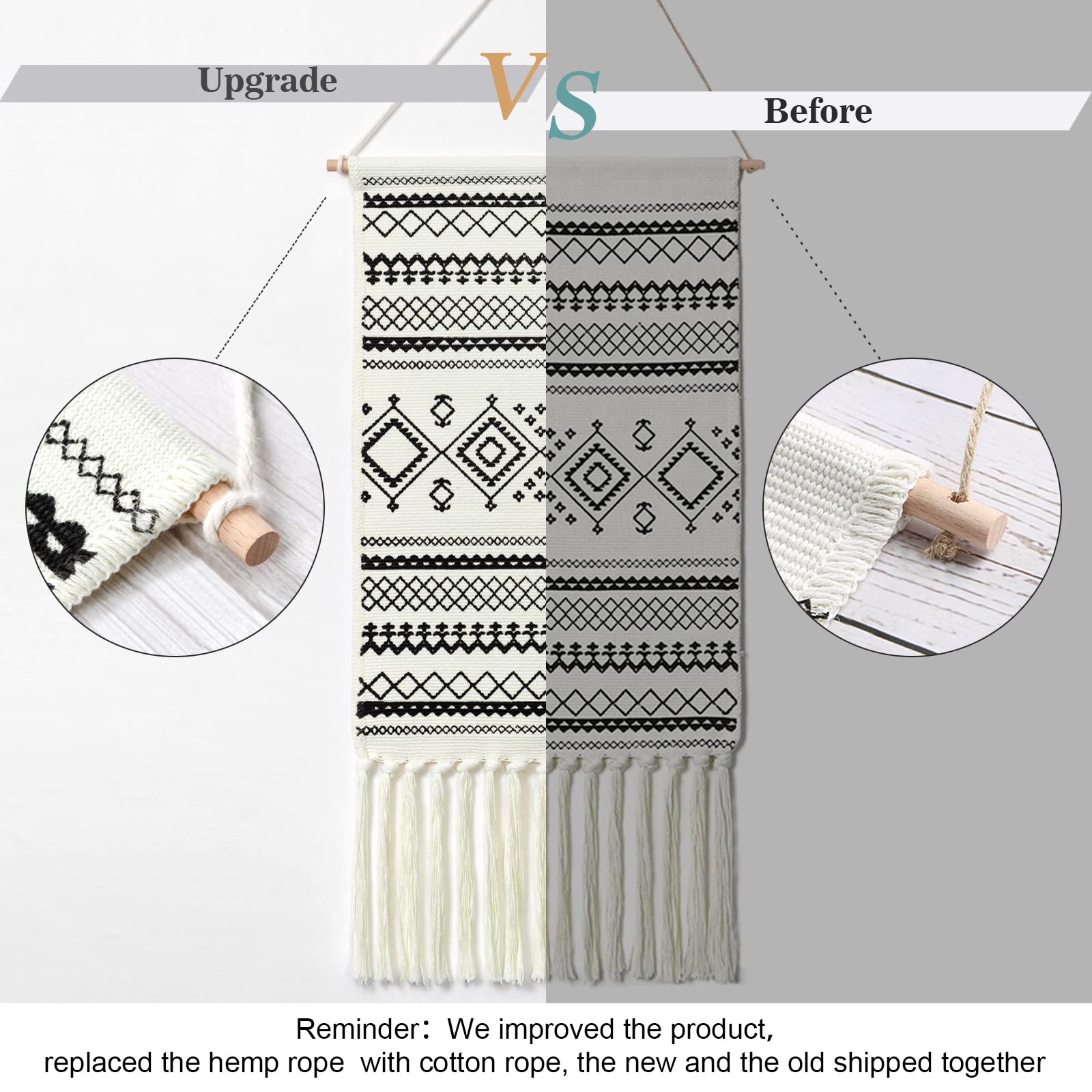 Dremisland Macrame Woven Wall Hanging Tapestry- Boho Chic Bohemian Home Decor Geometric Art Decor Boho Backdrop - Beautiful Apartment Dorm Room Door Decoration, 17.7" W x 32" L (Sendia-Black) image 3