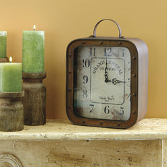 Stonebriar Large Square Rustic Metal Table Top Clock with Handle and Rivet Detail, Industrial Home Decor Accents for the Mantel, Shelf, Desk, or Any Table Top, Battery Operated image 2