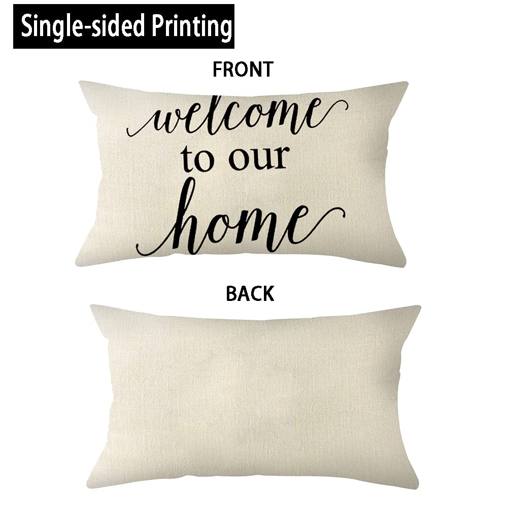 Ogiselestyle Farmhouse Pillow Covers with Welcome to Our Home Quotes 12 x 20 Inch Home Decorative Cushion Case for Sofa Couch Housewarming Gifts Family Room Décor image 2
