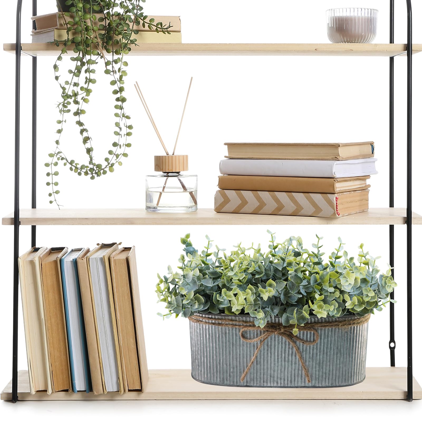 Winlyn Artificial Eucalyptus Arrangement in Rustic Oval Galvanized Metal Planter Box Faux Eucalyptus Bush Greenery Potted Plants for Farmhouse Indoor Home Office Table Centerpiece Kitchen Décor image 1