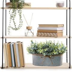 Winlyn Artificial Eucalyptus Arrangement in Rustic Oval Galvanized Metal Planter Box Faux Eucalyptus Bush Greenery Potted Plants for Farmhouse Indoor Home Office Table Centerpiece Kitchen Décor image 1