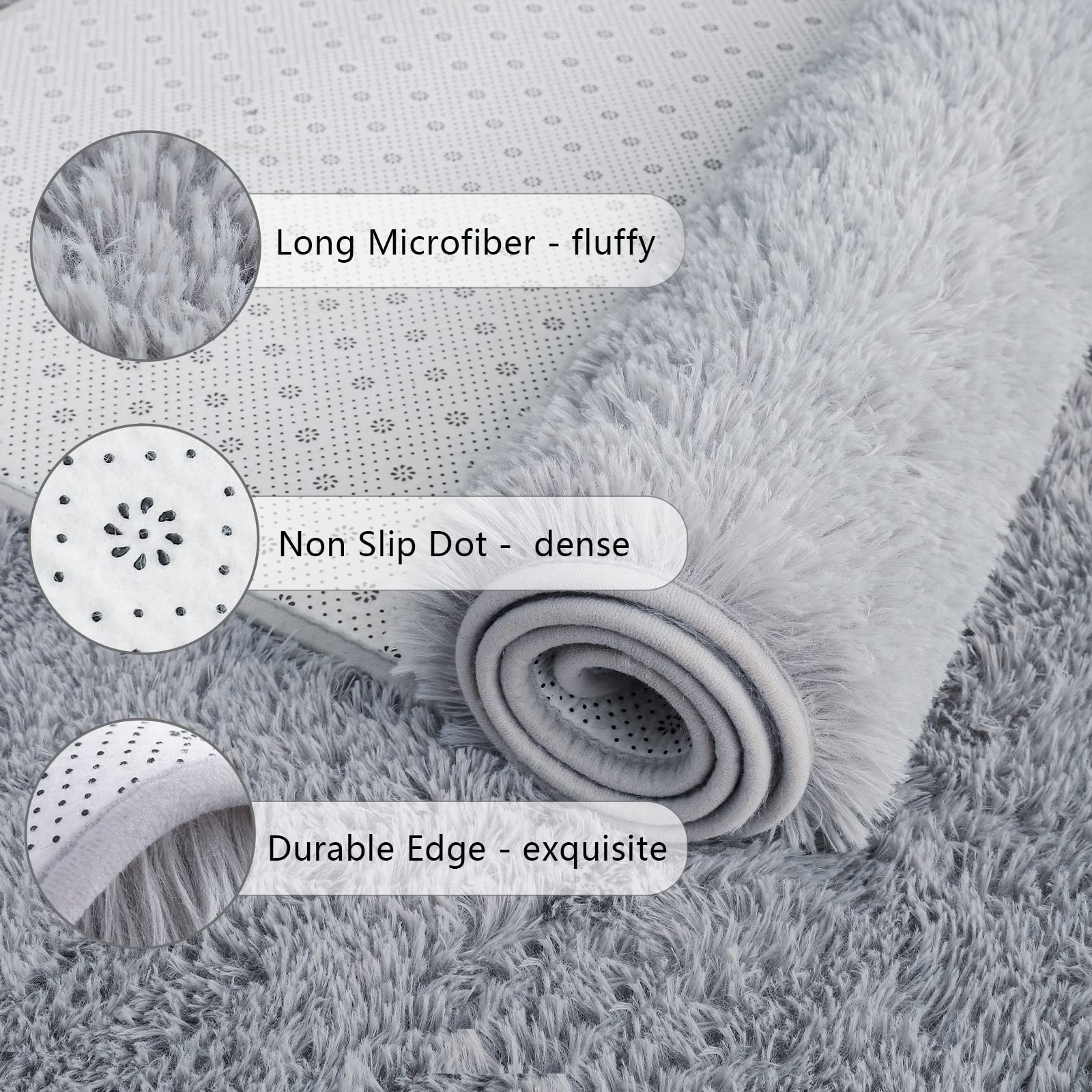 Chicrug Soft Runner Rugs for Bedroom Living Room Plush Fluffy Rug 2x6 Feet, Shag Furry Area Rug Carpet Non Shedding for Nursery Children Kids Girls Room Home Decorative, Grey image 6
