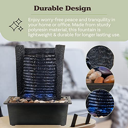 Indoor Fountain with LED Lights – Lighted Tabletop Water Feature with Stone Wall and Soothing Sound – Zen Décor for Home or Office by Pure Garden image 4