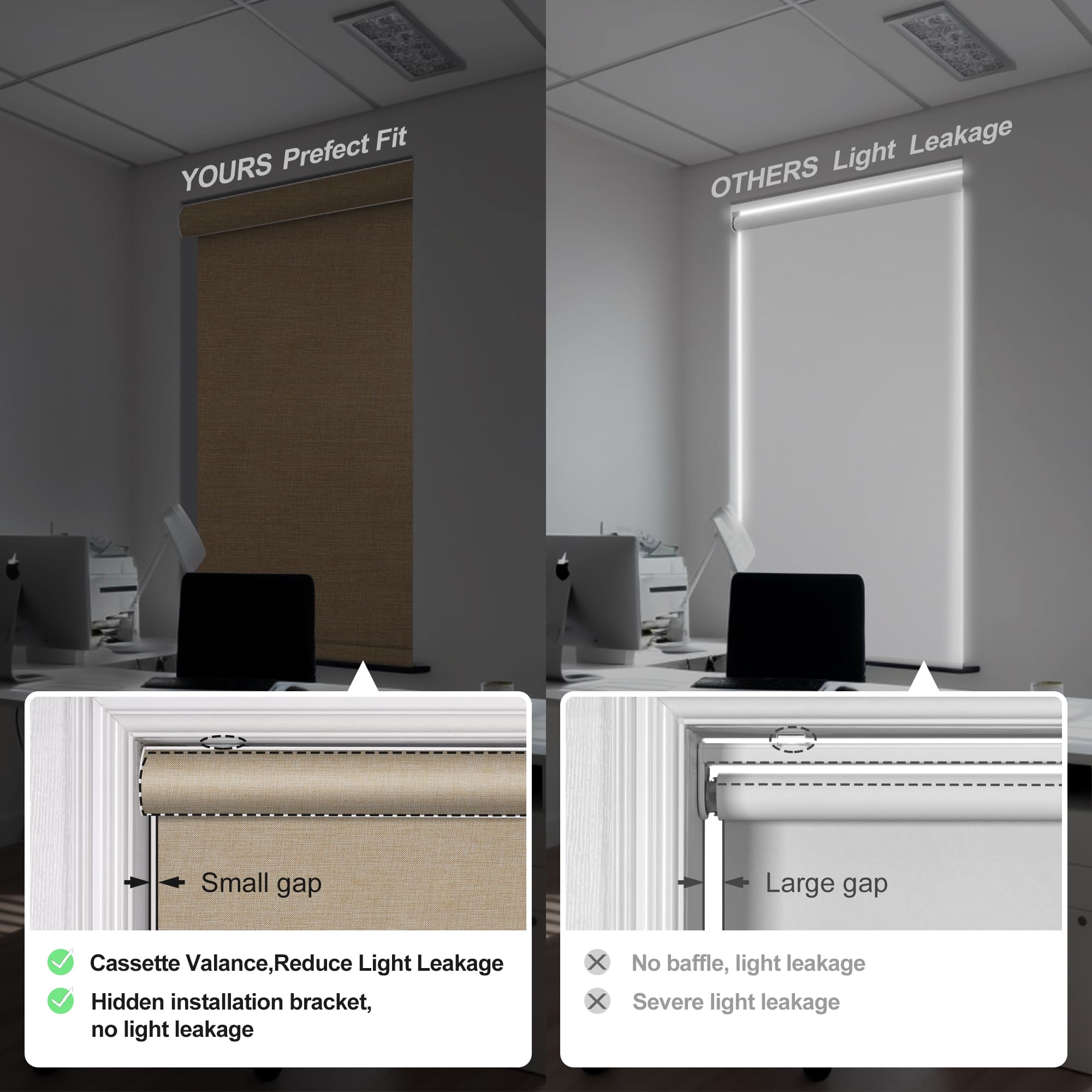 Boolegon Blackout Roller Shades for Windows,Cordless,Linen Fabric,Roller Blinds,Thermal Insulated Fabric UV Protection,Window Shades for Home,Office,Bedroom,Door,Blackout-Beige,Custom Size image 3