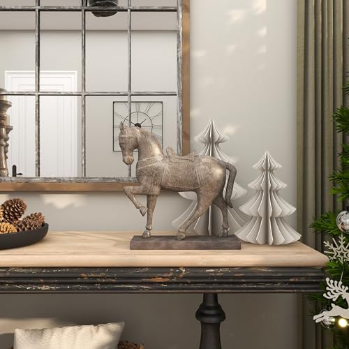 Deco 79 Polystone Horse Decorative Sculpture Prancing Home Decor Statue, Accent Figurine 14" x 4" x 15", Brown image 6