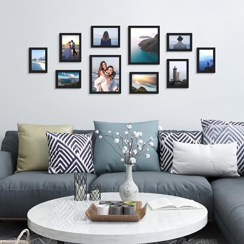upsimples 10 Pack Picture Frames Collage Wall Decor with Glass, Gallery Wall Frame Set for Wall Mounting or Tabletop Display, Multi Sizes Including 8x10, 5x7, 4x6 Family Photo Frames, Black image 4
