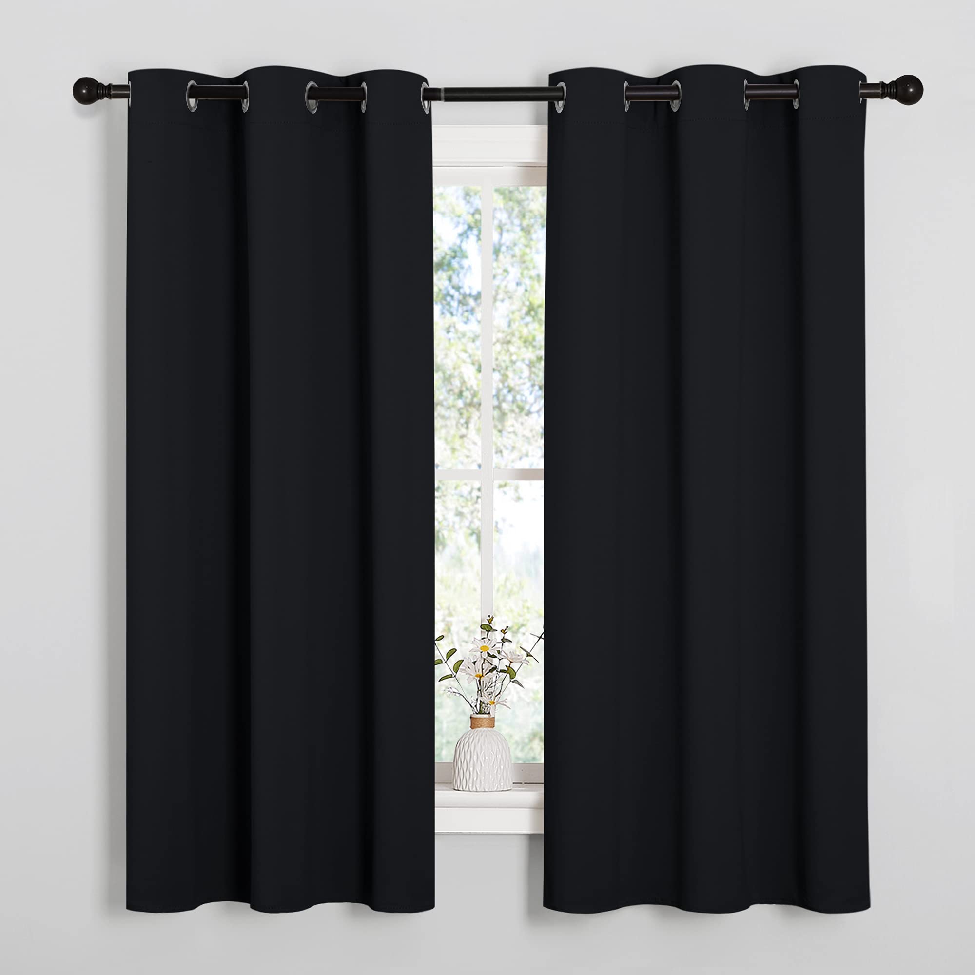 NICETOWN Halloween Pitch Black Solid Thermal Insulated Grommet Blackout Curtains/Drapes for Bedroom Window (2 Panels, 42 inches Wide by 63 inches Long, Black) image 7