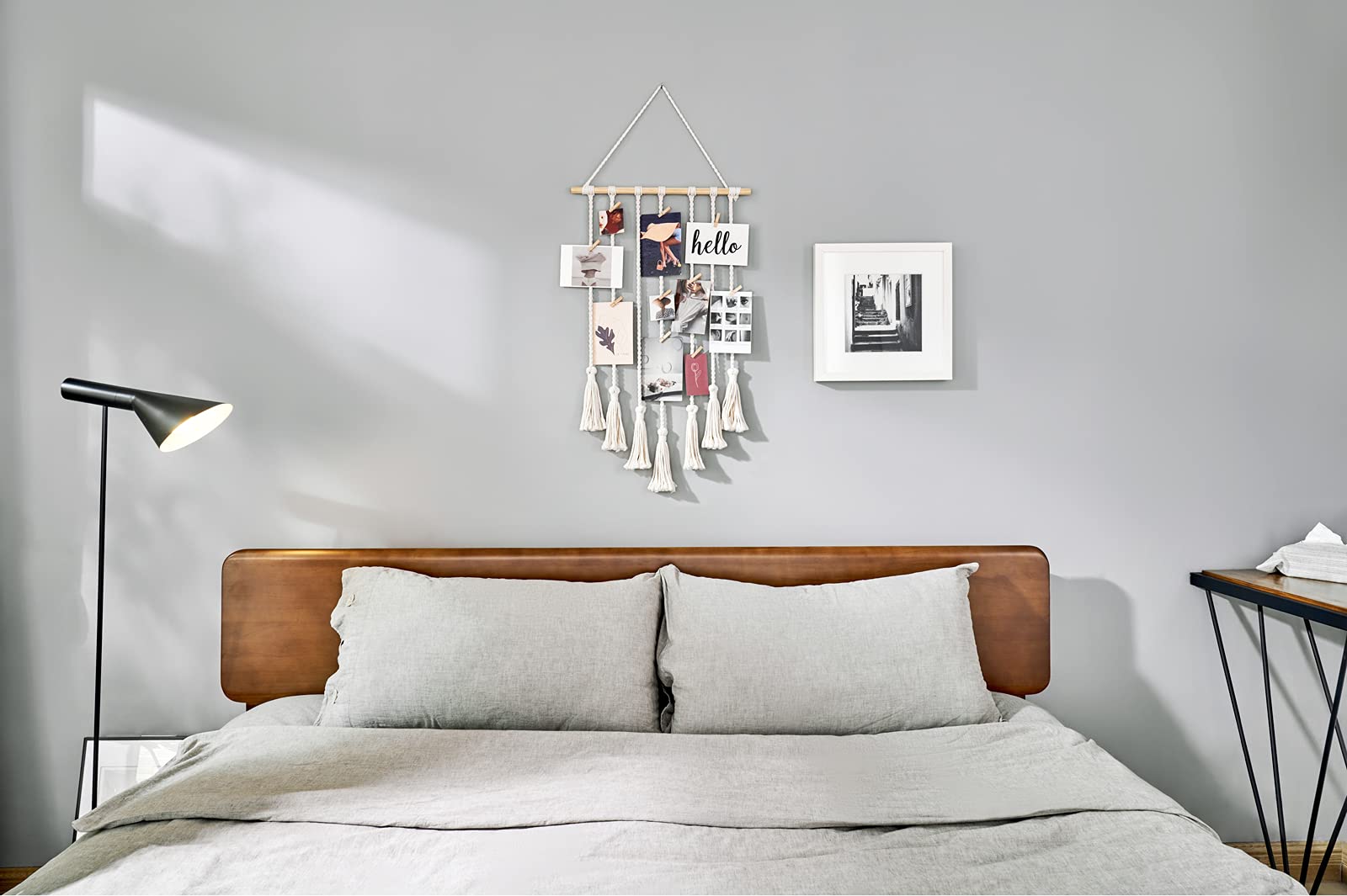 Mkono Teen Girl Room Decor Boho Macrame Hanging Photo Display, Pictures Cards Holder Wall Art for Bedroom Livingroom Dorm Home Teens Women Birthday Gift, with 25 Wood Clips, 27" L x 16.5''W image 1