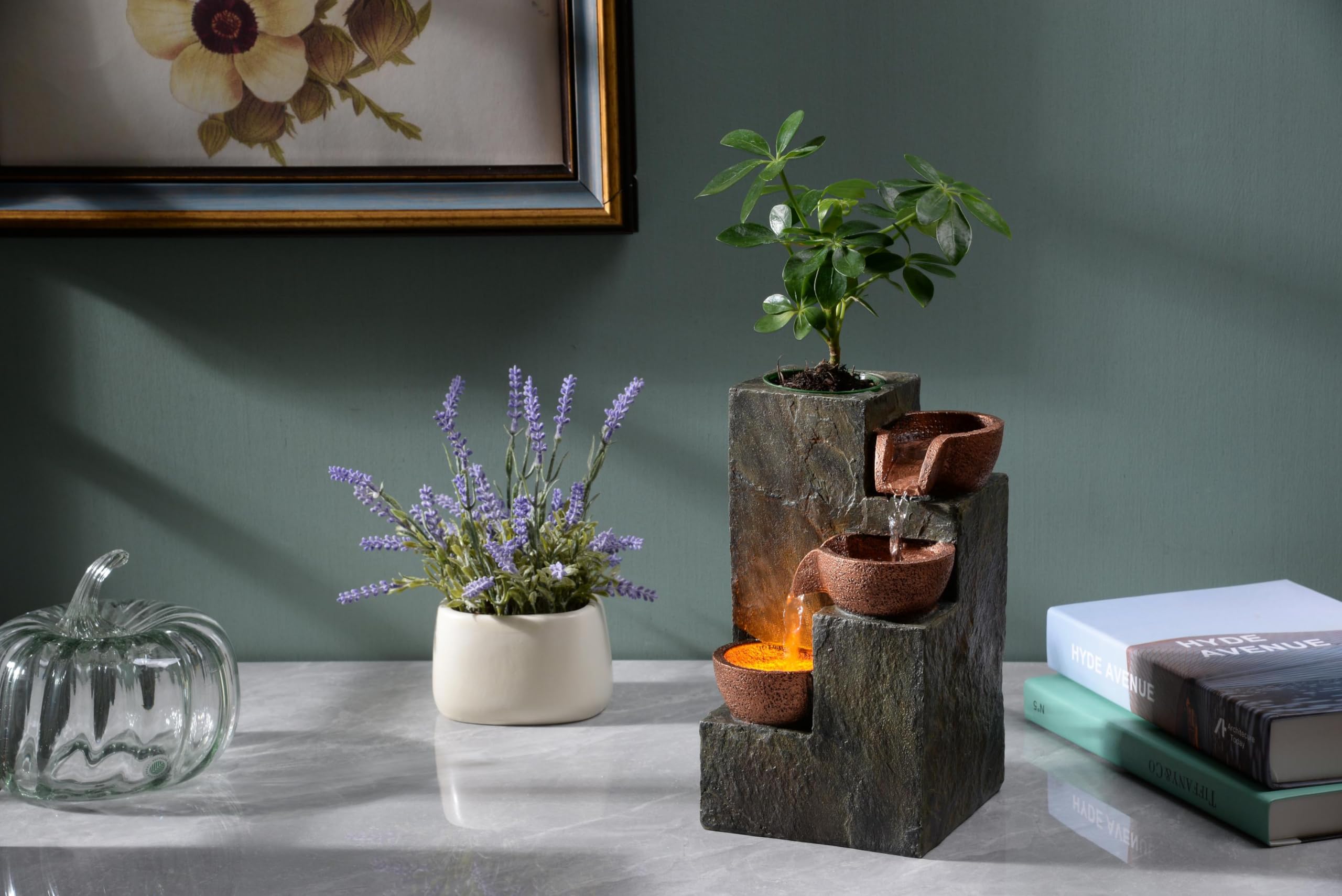 MSEONWXI Indoor Fountain Waterfall Tabletop for Home Decor Three Bowls Rock 3 Tier Fountain Relaxing and Sound Plant by Yourself(23061) image 4