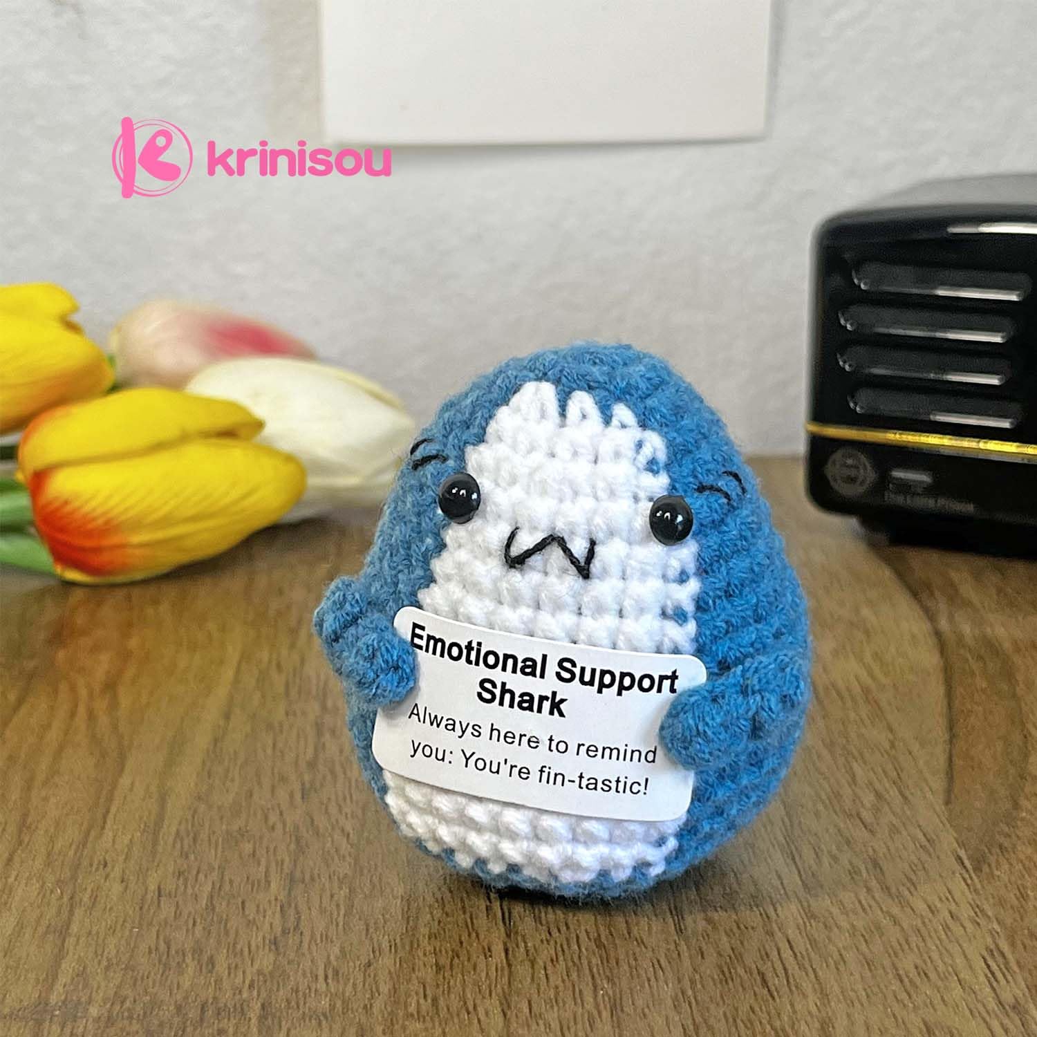 Krinisou Positive Crochet Shark Gifts, Crocheted Emotional Support Animal, Unique Birthday Gift for Shark Lovers Friends Women Men 1Pc image 5